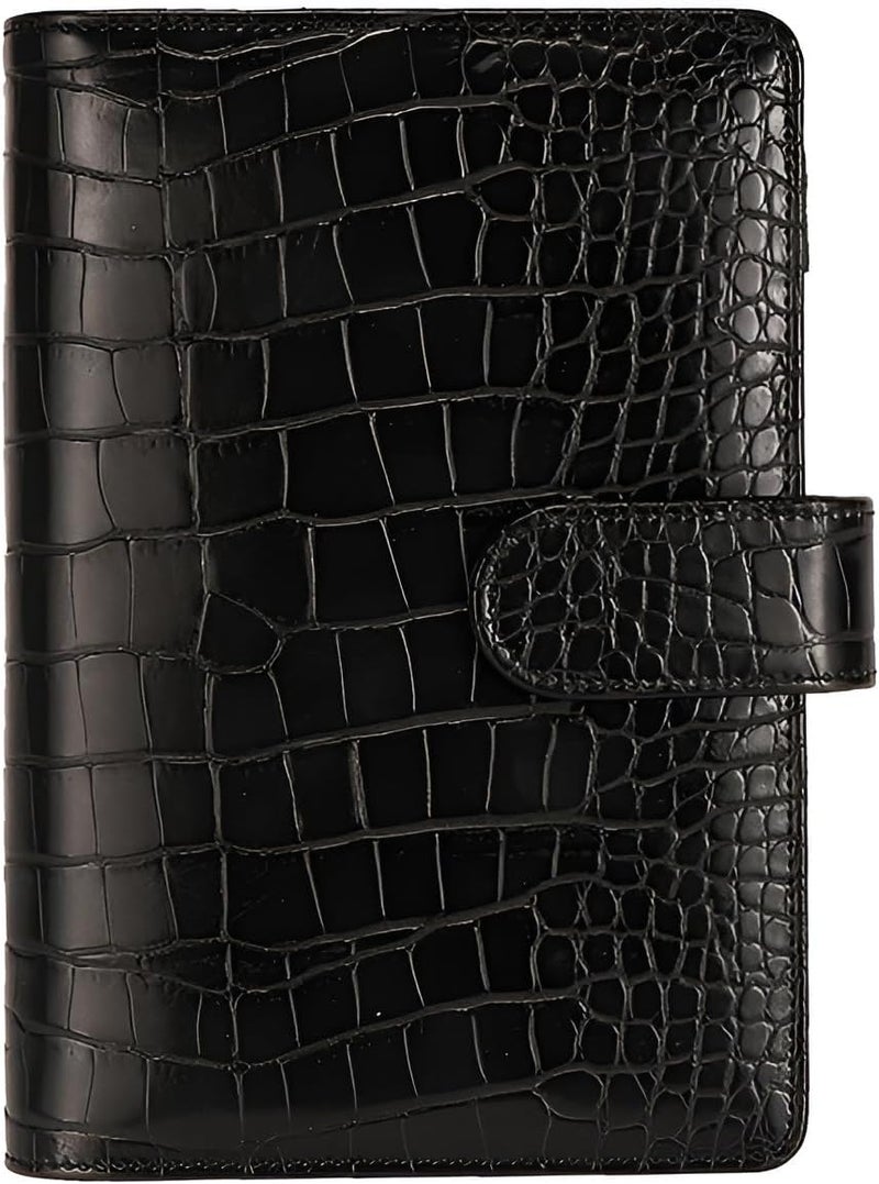 eleger A6 6 Ring Budget Binder - Crocodile Pattern Leather Notebook Binder, Small Refillable Planner Cover with Magnetic Buckle, Black - Image 1